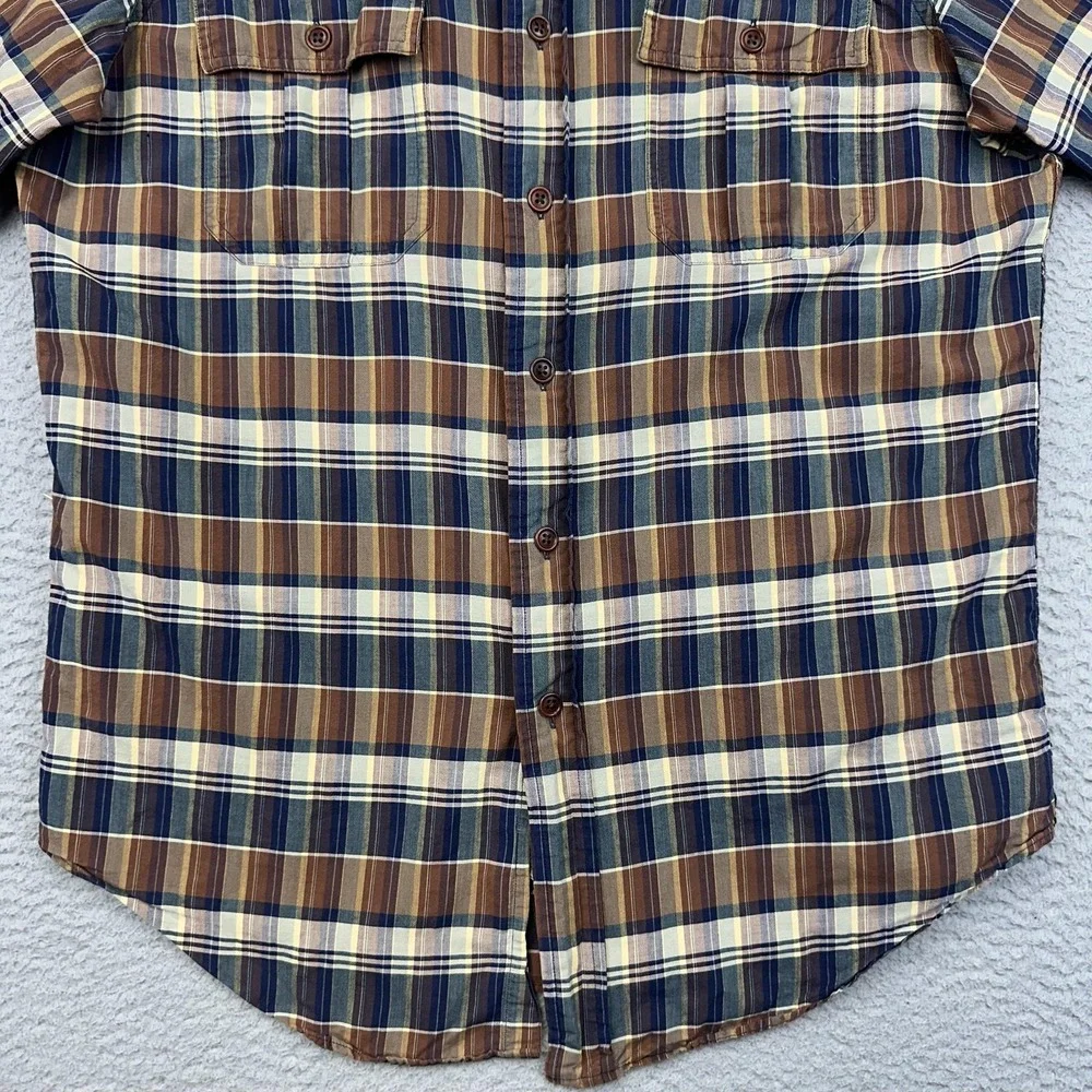 Polo Ralph Lauren Shirt Mens Medium Brown Blue Plaid Short Sleeve Button Up‎